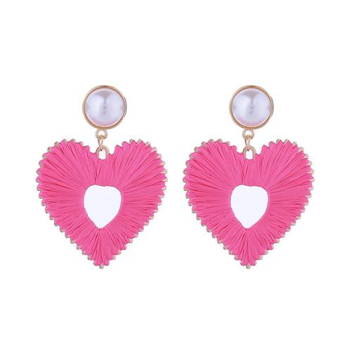 Fashion Create Jewelry Earring, Zinc Alloy, with Rafidah Grass & Plastic Pearl, Bohemian style & for woman & hollow 