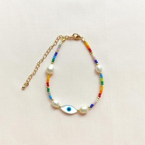 Mal pulsera ojo, metal, con Seedbead & Nácar & Perlas cultivadas de agua dulce, Joyería & para mujer, dorado, Vendido por UD