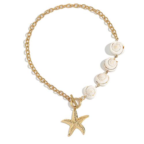 Zinc Alloy Necklace, with iron chain & Shell & Plastic Pearl, fashion jewelry & for woman, golden [