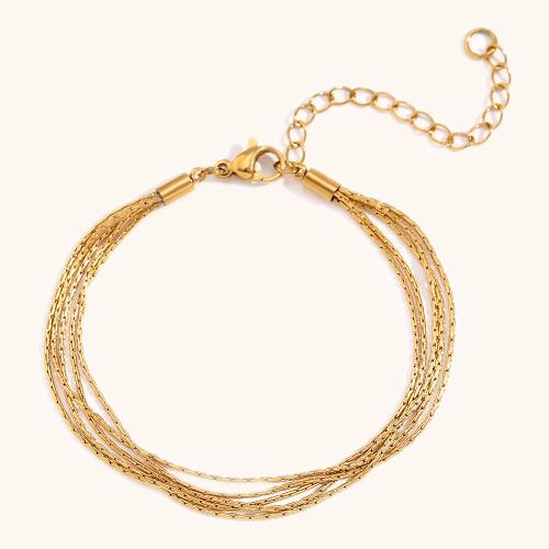 Pulseras de acero inoxidable, acero inoxidable 304, con 5cm extender cadena, 18K chapado en oro, Joyería & multicapa & para mujer, dorado, longitud:aproximado 15 cm, Vendido por Sarta[