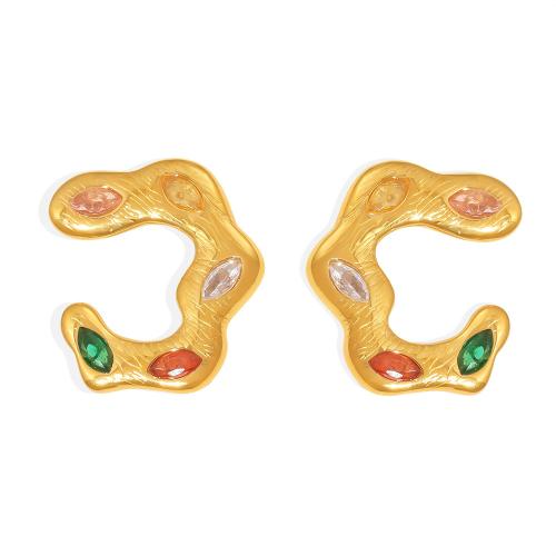 Arete de acero inoxidable con zirconia cúbica, acero inoxidable 304, Joyería & micro arcilla de zirconia cúbica & para mujer, más colores para la opción, 27x25mm, Vendido por Par[