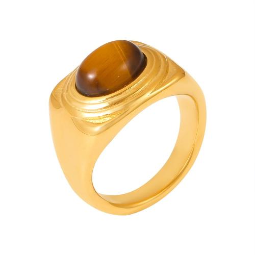 Titanium Steel Finger Ring, with Tiger Eye, fashion jewelry & for woman US Ring [