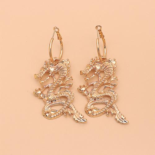 Zinc Alloy Drop Earring, Dragon, gold color plated, fashion jewelry, golden 