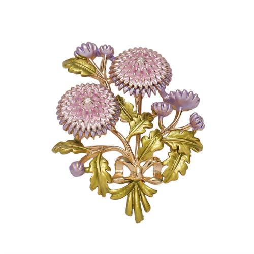 El esmalte Broche, aleación de zinc, Flor, chapado en color dorado, Joyería, Púrpura, 48x48mm, Vendido por UD