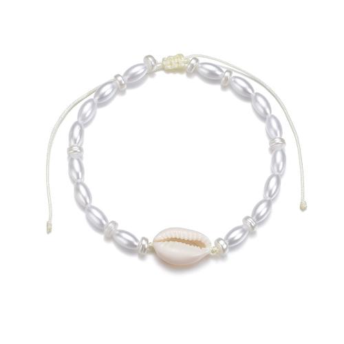 Tobillera de joyería de moda, Perlas plásticas, con Nácar, Blanco, Vendido por UD