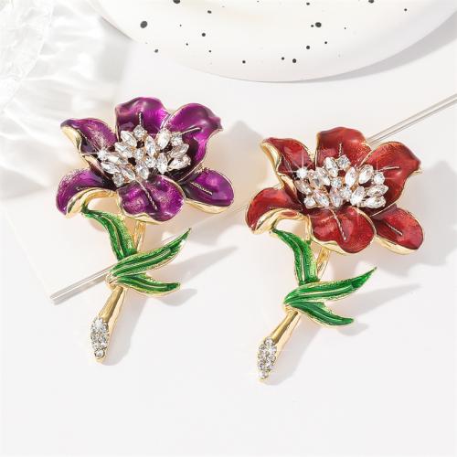 Rhinestone Zinc Alloy Brooch, Flower, plated, fashion jewelry & enamel & with rhinestone 