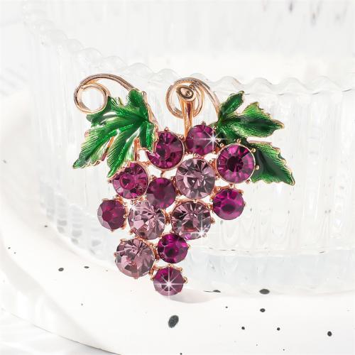 Rhinestone Zinc Alloy Brooch, Grape, gold color plated, fashion jewelry & enamel & with rhinestone, purple 