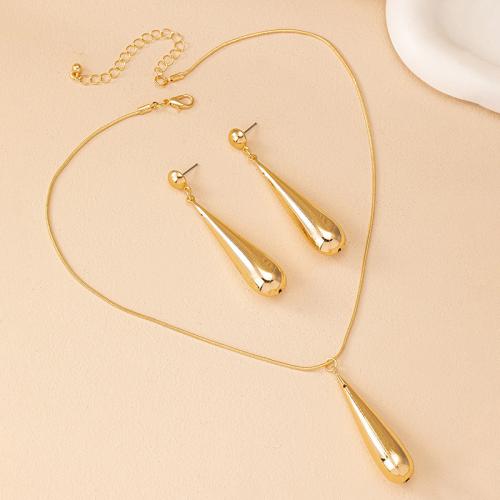 Fashion Zinc Alloy Jewelry Sets, Stud Earring & necklace, plated, for woman, gold 