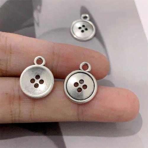 Zinc Alloy Jewelry Pendants, Button Shape, antique silver color plated, DIY 