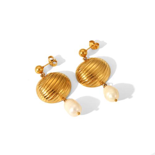 Stainless Steel Drop Earring, 304 Stainless Steel, with Plastic Pearl, fashion jewelry & for woman, golden 