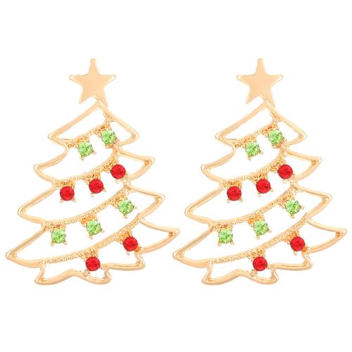 Pendientes de Navidad, aleación de zinc, Árbol de Navidad, Joyería & micro arcilla de zirconia cúbica & para mujer, más colores para la opción, 40x30mm, Vendido por Par