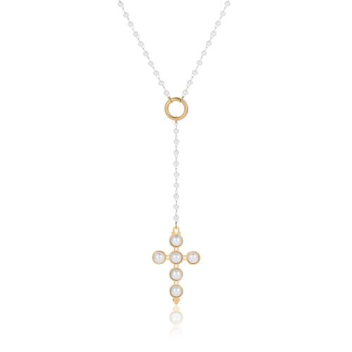 Stainless Steel Jewelry Necklace, 304 Stainless Steel, with Plastic Pearl, with 7cm extender chain, 18K gold plated, fashion jewelry & for woman, golden Approx 42 cm [