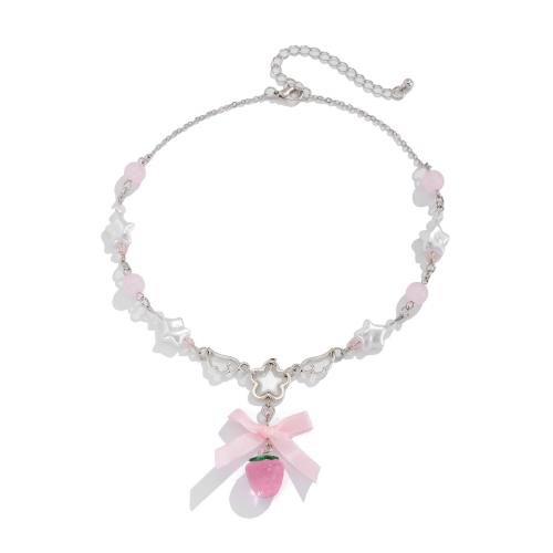 Collier acrylique, alliage de zinc, avec perle de plastique & Acrylique, avec 7cm chaînes de rallonge, bijoux de mode & pour femme, couleur platine Environ 36 cm, Vendu par PC