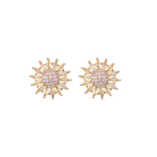 Cubic Zirconia Micro Pave Brass Earring, 18K gold plated, fashion jewelry & micro pave cubic zirconia & for woman, golden, 15mm 