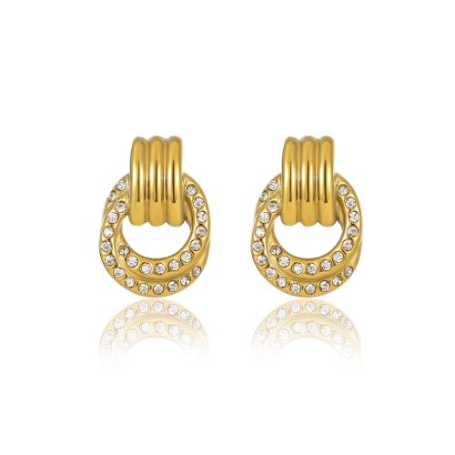 Stainless Steel Cubic Zirconia Stud Earring, 304 Stainless Steel, fashion jewelry & micro pave cubic zirconia & for woman, golden 