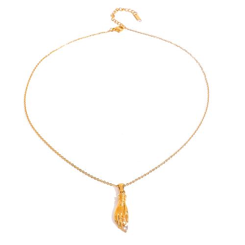 Collier en acier inoxydable Zircon, Acier inoxydable 304, avec 5cm chaînes de rallonge, main, bijoux de mode & pavé de micro zircon & pour femme, doré, 28.8mm Environ 45 cm, Vendu par PC[