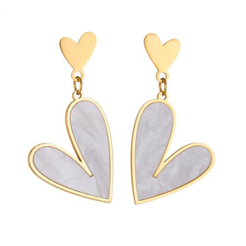 Stainless Steel Drop Earring, 304 Stainless Steel, with Shell, Heart, fashion jewelry & for woman, gold 