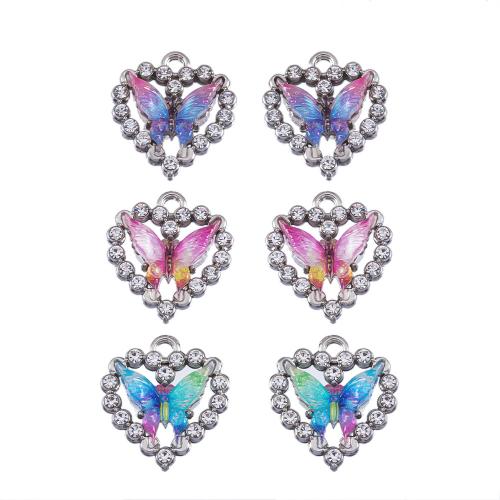 Zinc Alloy Rhinestone Pendants, Heart, platinum color plated, DIY & with rhinestone Approx 3mm, Approx 