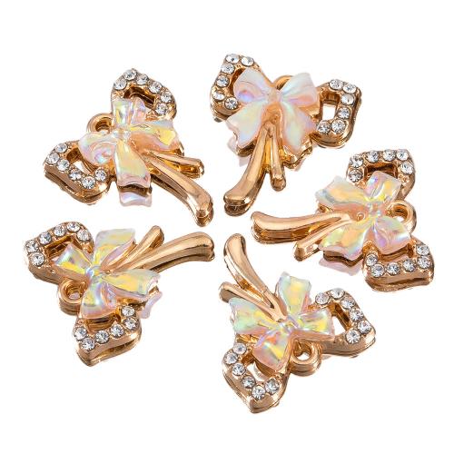 Zinc Alloy Rhinestone Pendants, Bowknot, gold color plated, DIY & with rhinestone Approx 1.5mm, Approx 