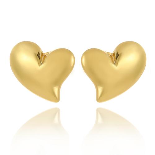 Brass Stud Earring, Heart, gold color plated, fashion jewelry & for woman 