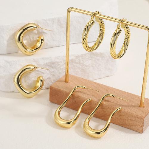 Brass Stud Earring, gold color plated, fashion jewelry & for woman 