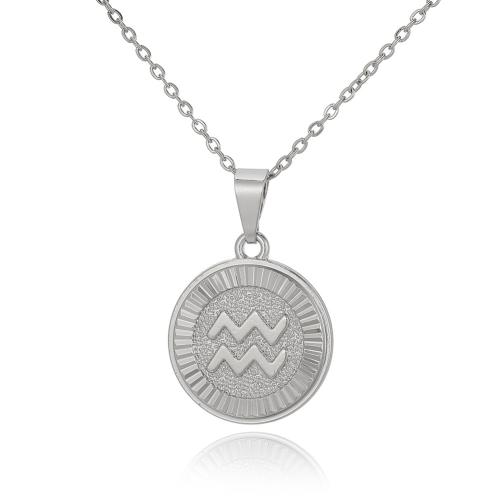 Brass Jewelry Necklace, with 5cm extender chain, 12 Signs of the Zodiac, silver color plated, fashion jewelry & for woman Approx 45 cm 