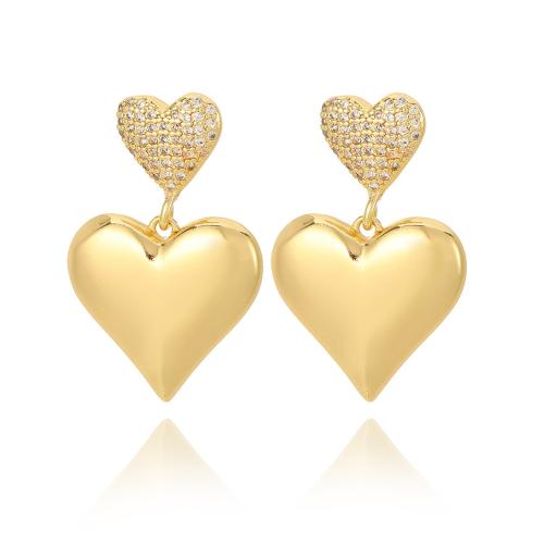 Cubic Zirconia Micro Pave Brass Earring, Heart, gold color plated, fashion jewelry & micro pave cubic zirconia & for woman 