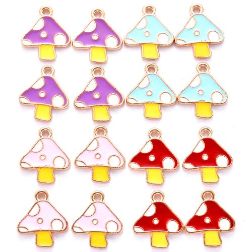 Zinc Alloy Enamel Pendants, mushroom, gold color plated, DIY 