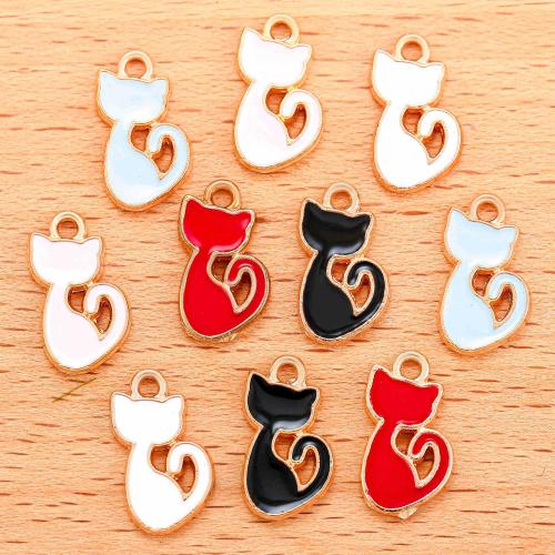 Zinc Alloy Enamel Pendants, Cat, gold color plated, DIY 