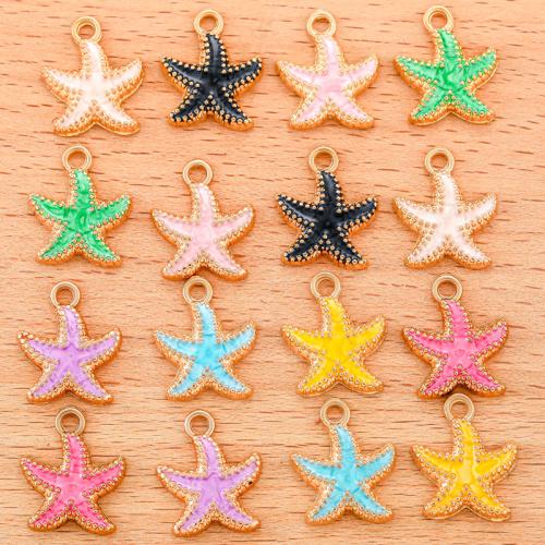 Zinc Alloy Enamel Pendants, Starfish, gold color plated, DIY 