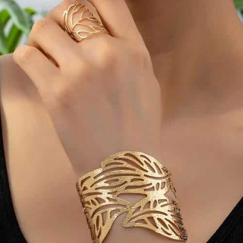 Fashion Zinc Alloy Jewelry Sets, cuff bangle & finger ring, plated, for woman, gold 