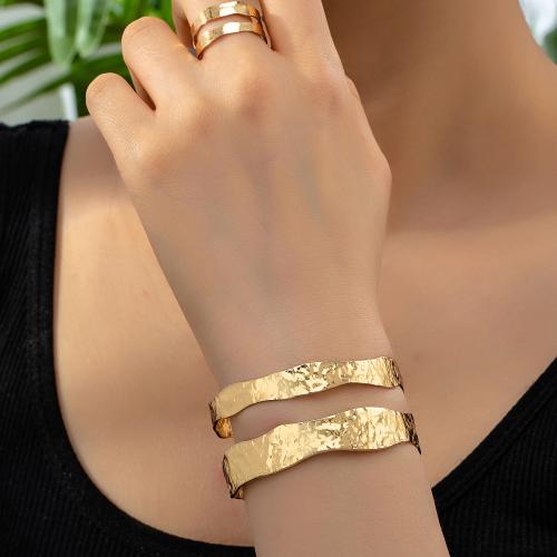 Fashion Zinc Alloy Jewelry Sets, cuff bangle & finger ring, plated, for woman, gold 