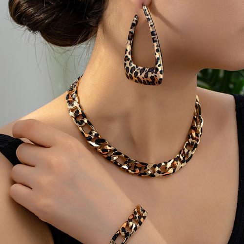 Fashion Zinc Alloy Jewelry Sets, Stud Earring & bracelet & necklace, plated, for woman, gold 