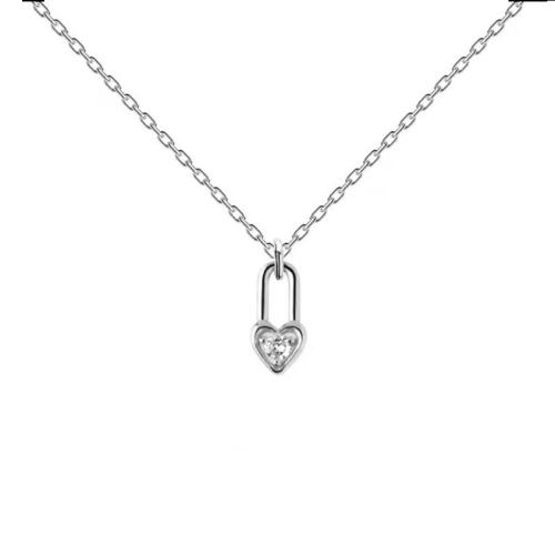 Cubic Zircon Micro Pave Brass Necklace, Lock, plated, micro pave cubic zirconia & for woman [