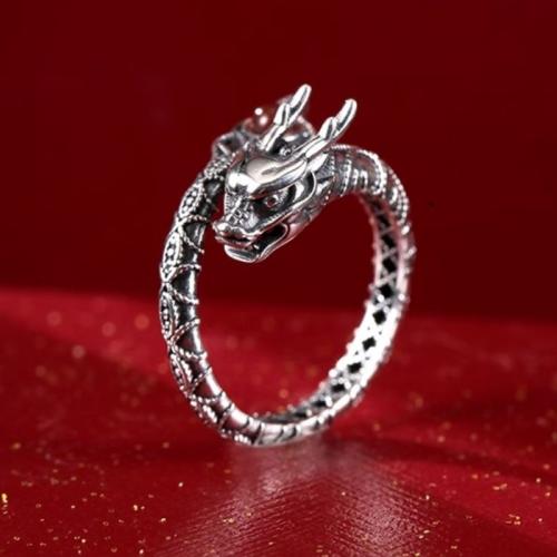 Brass Finger Ring, with Gemstone, Dragon, plated, for woman, silver color [