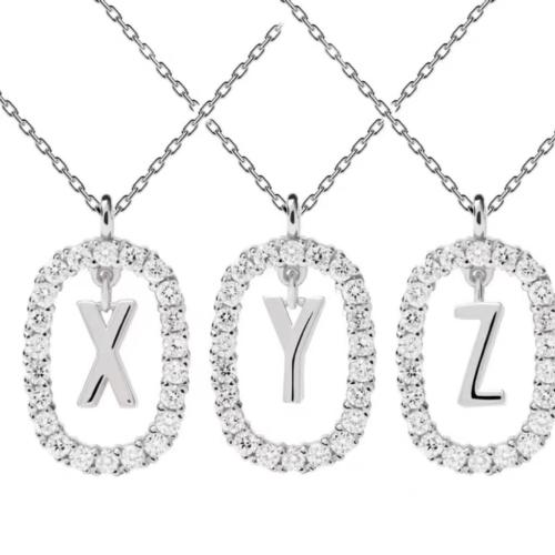 Cubic Zircon Micro Pave Brass Necklace, plated & micro pave cubic zirconia & for woman, silver color [