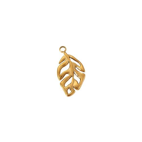 Stainless Steel Leaf Pendant, 304 Stainless Steel, Vacuum Ion Plating, DIY & micro pave cubic zirconia, gold 