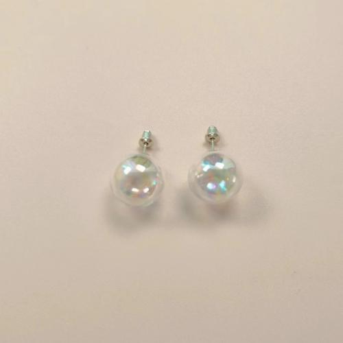 Boucle d'oreille en alliage de zinc en plastique perle, avec plastique, Placage, pour femme, couleur platine 1.6cm diameter, Vendu par paire