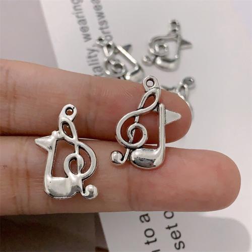 Colgantes de la aleación de Zinc en forma de instrumentos  musicales, Nota de la Música, chapado en color de plata antigua, Bricolaje, 15x21mm, 100PCs/Bolsa, Vendido por Bolsa[