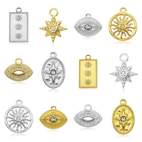 Fashion Evil Eye Pendant, 304 Stainless Steel, plated, evil eye pattern & micro pave cubic zirconia & enamel nickel, lead & cadmium free [