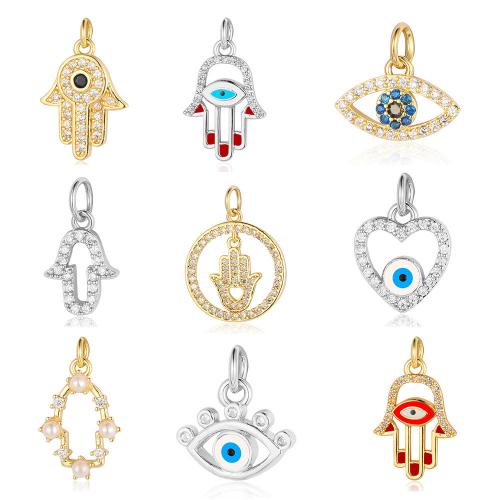 Fashion Evil Eye Pendant, Brass, with Plastic Pearl, plated, evil eye pattern & micro pave cubic zirconia & enamel nickel, lead & cadmium free [