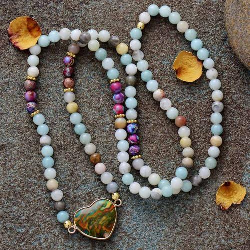 ​Amazonite​ Necklace, with Zinc Alloy, Heart, Bohemian style & Unisex Approx 28-31.5 Inch 