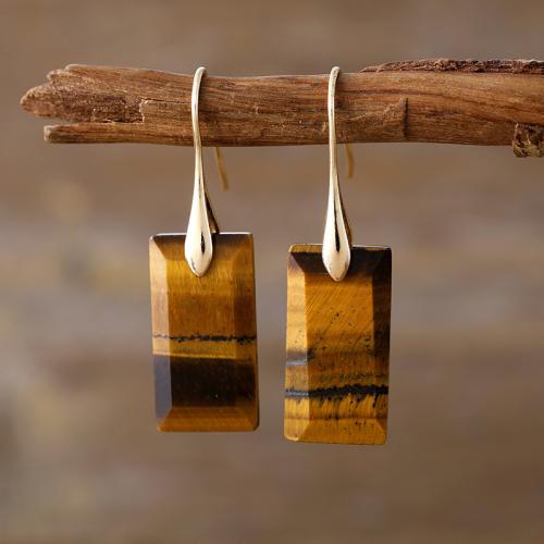 Gemstone Drop Earring, with Brass, Rectangle, Bohemian style & for woman 