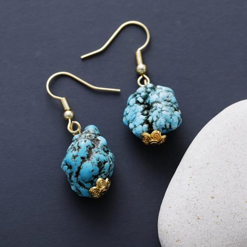 turquoise Drop Earring, with Brass, Bohemian style & for woman 