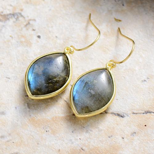 Labradorite Boucle d'oreille goutte, avec laiton, larme, Placage de couleur d'or, Style bohème & pour femme, plus de couleurs à choisir Vendu par paire