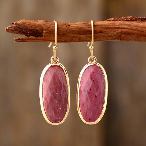 Gemstone Drop Earring, with Brass, Oval, gold color plated, folk style & for woman 