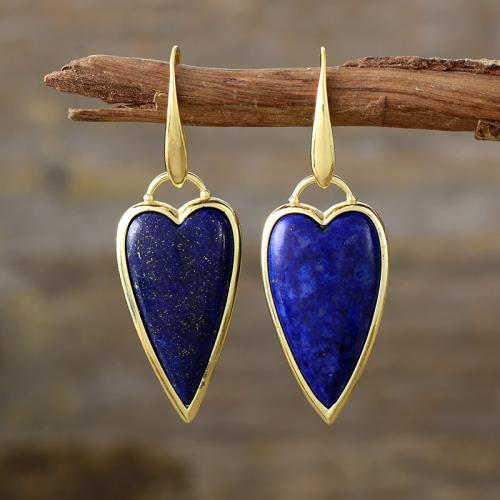 Gemstone Drop Earring, with Brass, Heart, gold color plated & for woman 