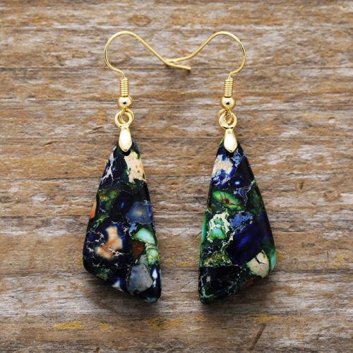 Impression Jasper Drop Earring, with Brass, Geometrical Pattern, folk style & for woman earring length 50-70mm 