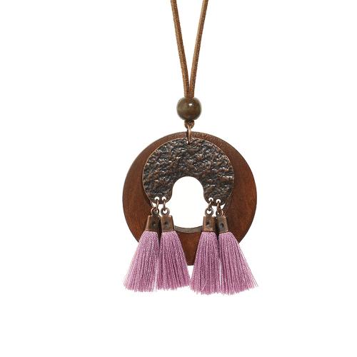 Zinc Alloy Necklace, with Cotton Thread & PU Leather & Wood, Bohemian style & for woman Approx 15.74 Inch 