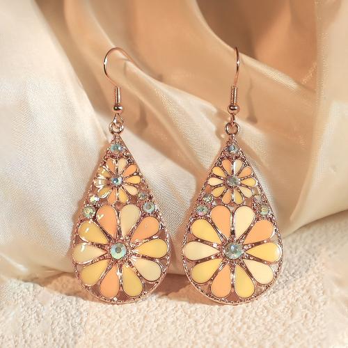 Zinc Alloy Drop Earring, Teardrop, plated, vintage & for woman & enamel & with rhinestone 